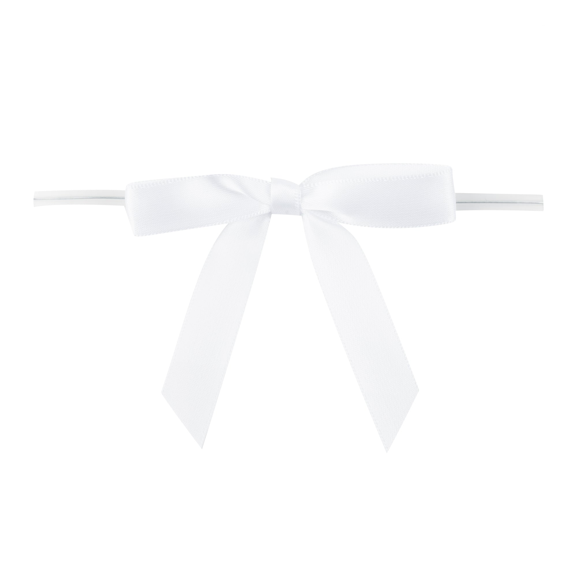 Gift Tek White Polyester Satin Twist Tie Bow - Pre-Tied - 3" x 2 1/2" - 100 count box