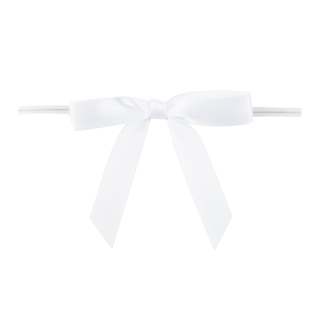 Gift Tek White Polyester Satin Twist Tie Bow - Pre-Tied - 3" x 2 1/2" - 4000 count box