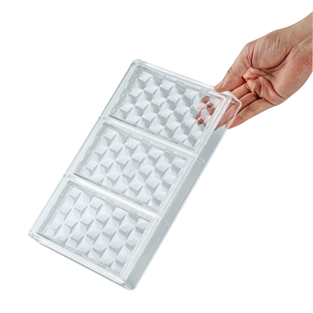 Pastry Tek Polycarbonate 3D Cube Candy / Chocolate Mold - 3-Compartment - 1 count box