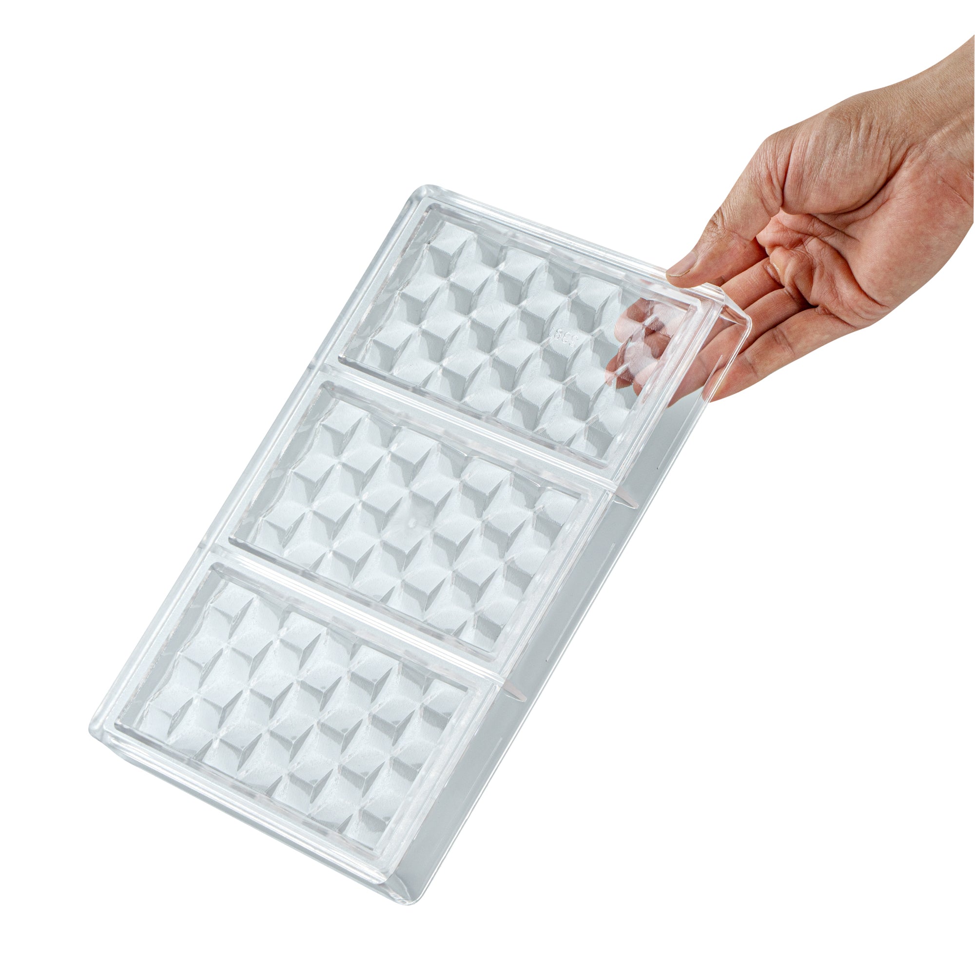 Pastry Tek Polycarbonate 3D Cube Candy / Chocolate Mold - 3-Compartment - 10 count box