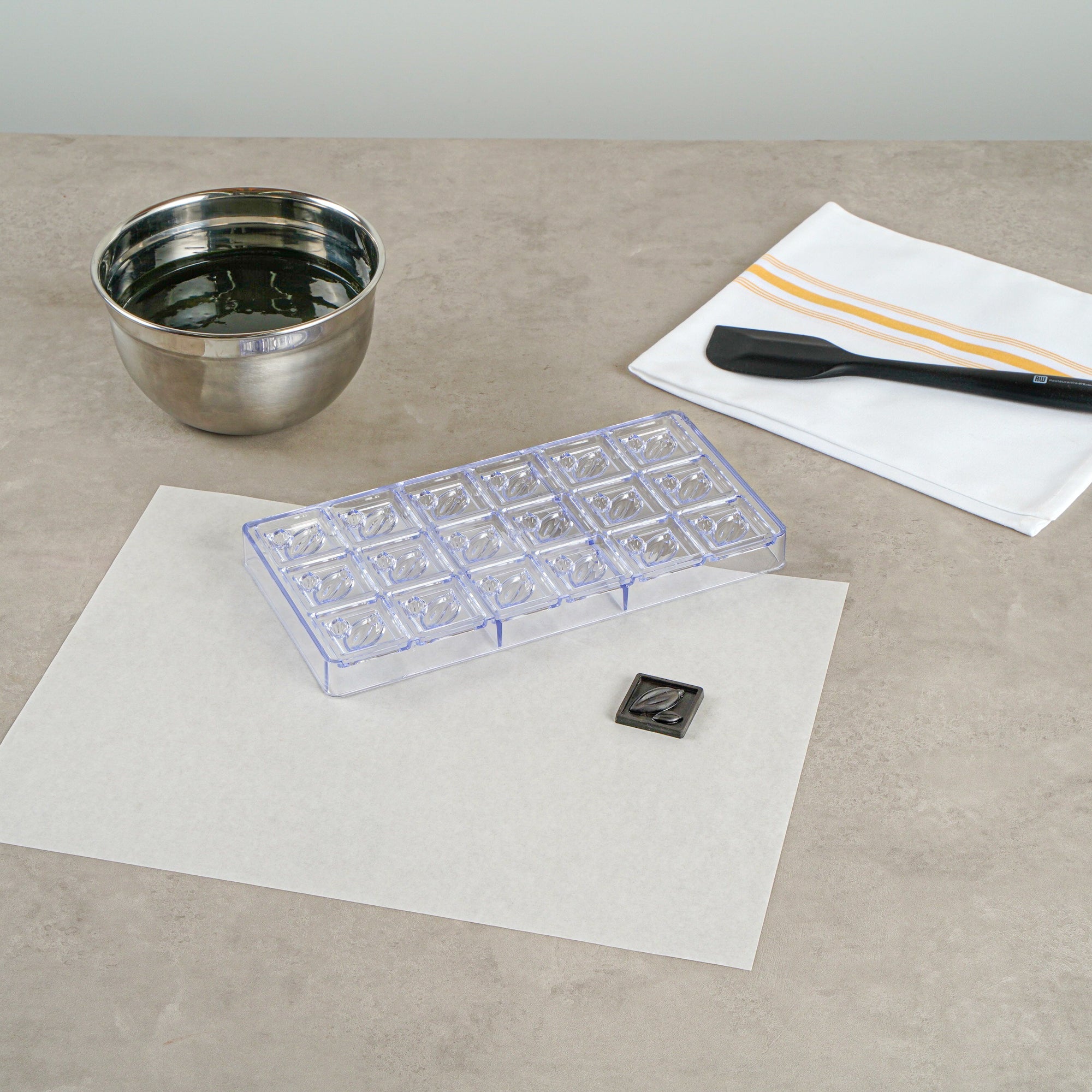 Pastry Tek Polycarbonate Cocoa Bean Block Candy / Chocolate Mold - 18-Compartment - 1 count box