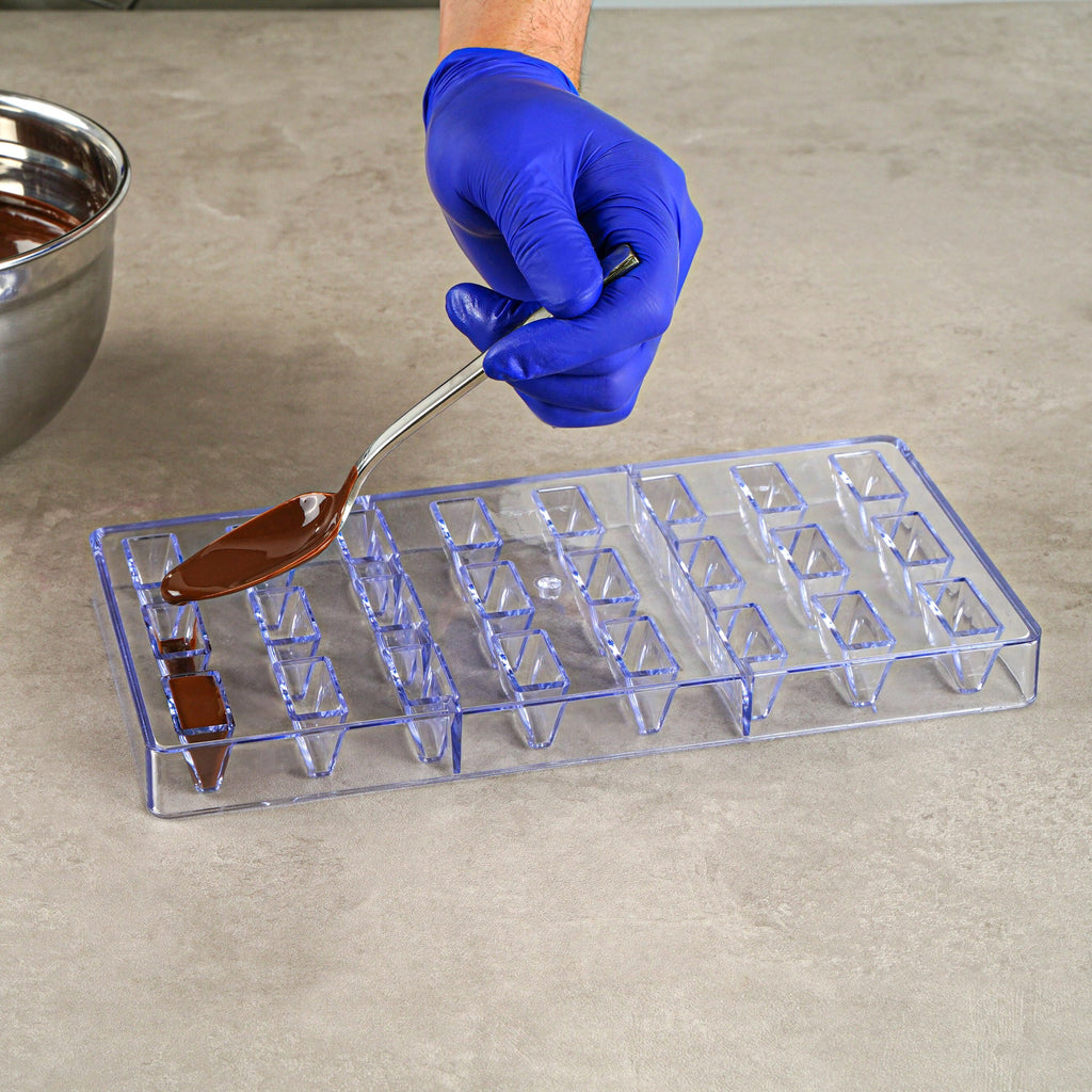 Pastry Tek Polycarbonate Triangle Bar Candy / Chocolate Mold - 24-Compartment - 1 count box