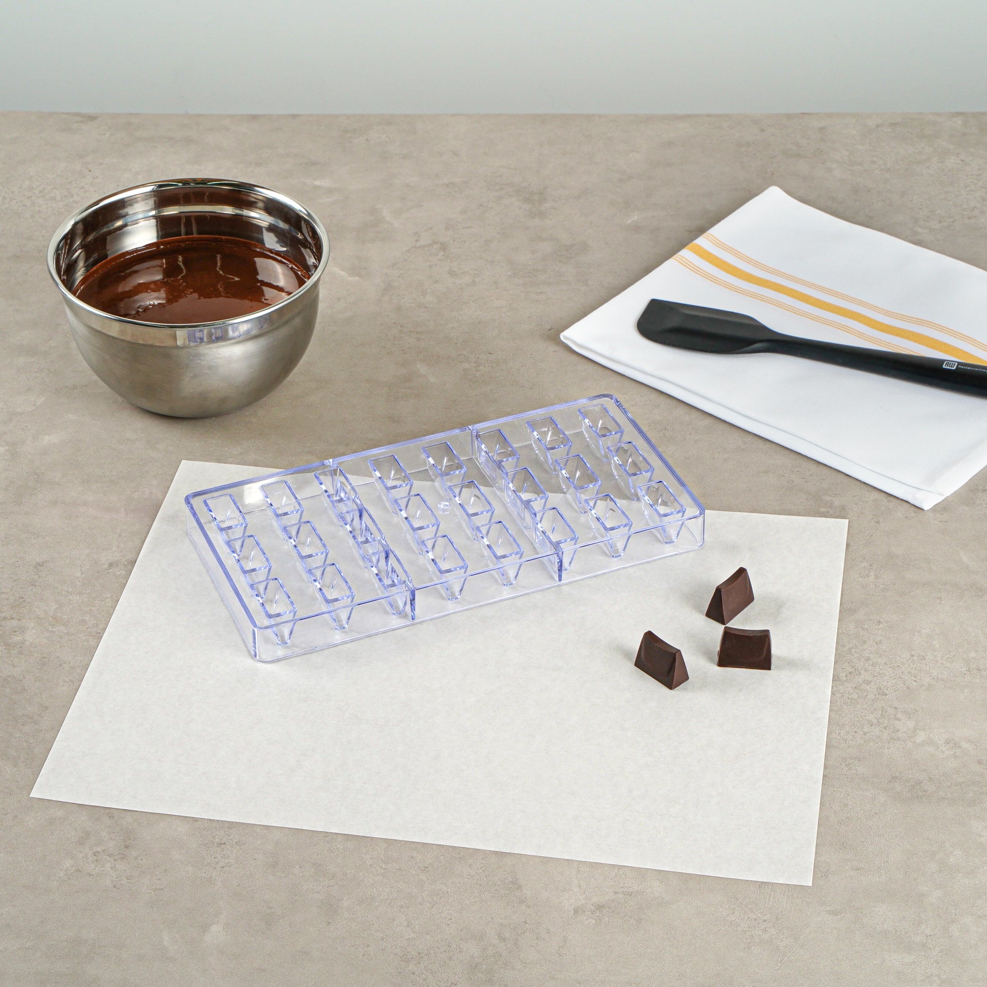 Pastry Tek Polycarbonate Triangle Bar Candy / Chocolate Mold - 24-Compartment - 10 count box