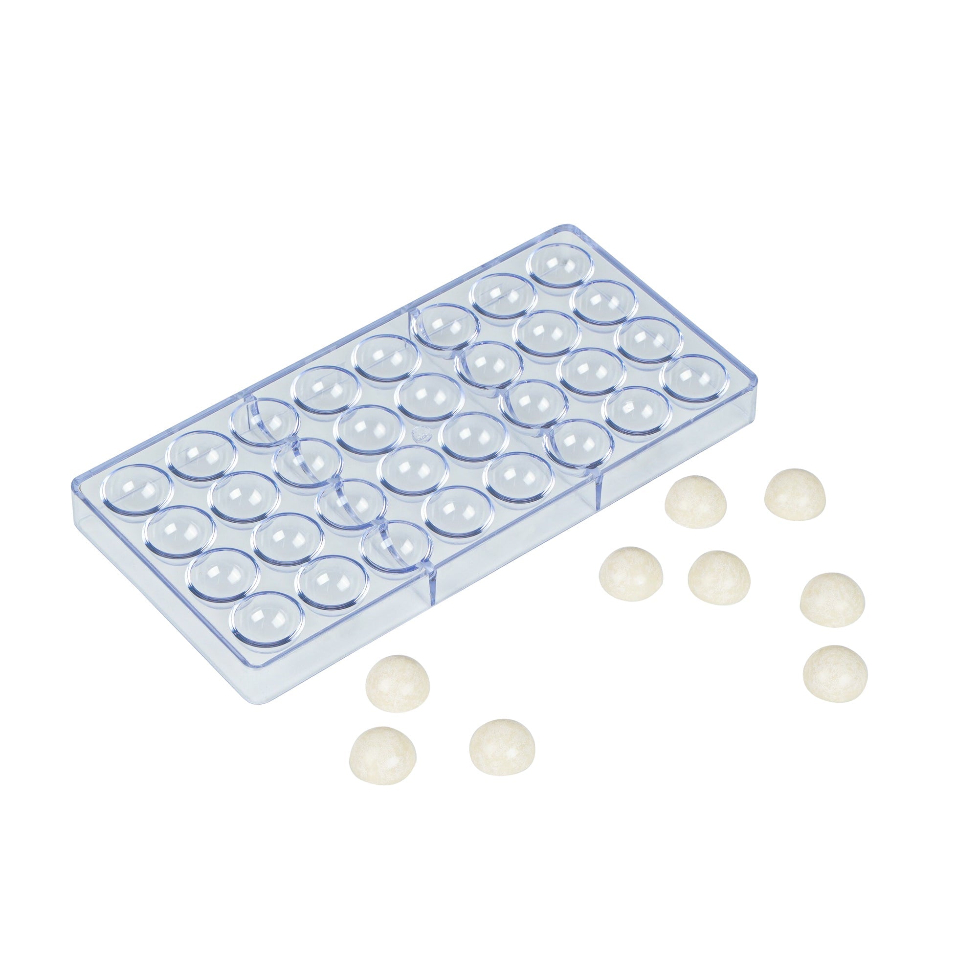Pastry Tek Polycarbonate Half Sphere Candy / Chocolate Mold - 32-Compartment - 1 count box