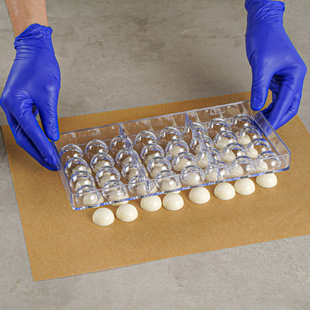 Pastry Tek Polycarbonate Half Sphere Candy / Chocolate Mold - 32-Compartment - 10 count box
