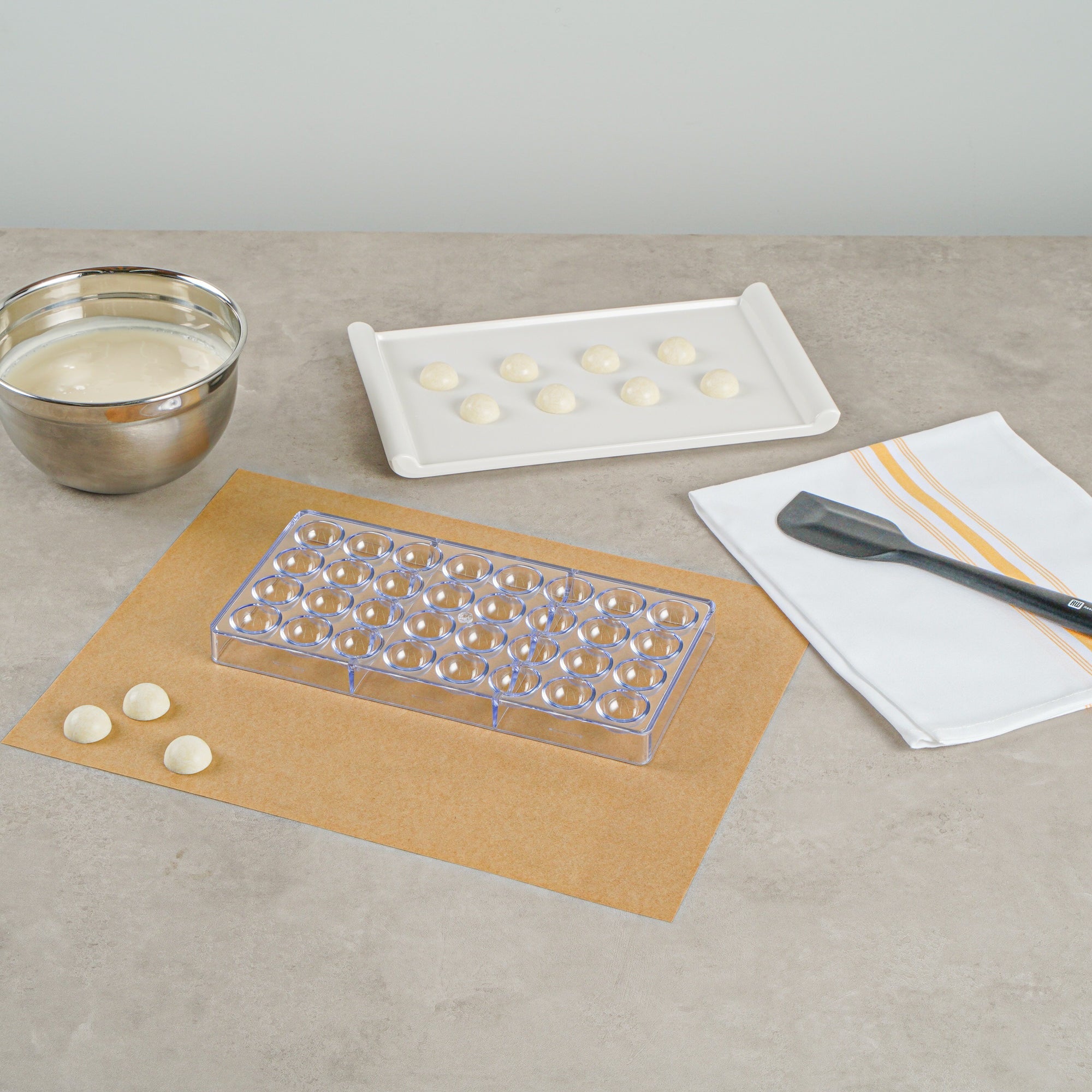 Pastry Tek Polycarbonate Half Sphere Candy / Chocolate Mold - 32-Compartment - 10 count box