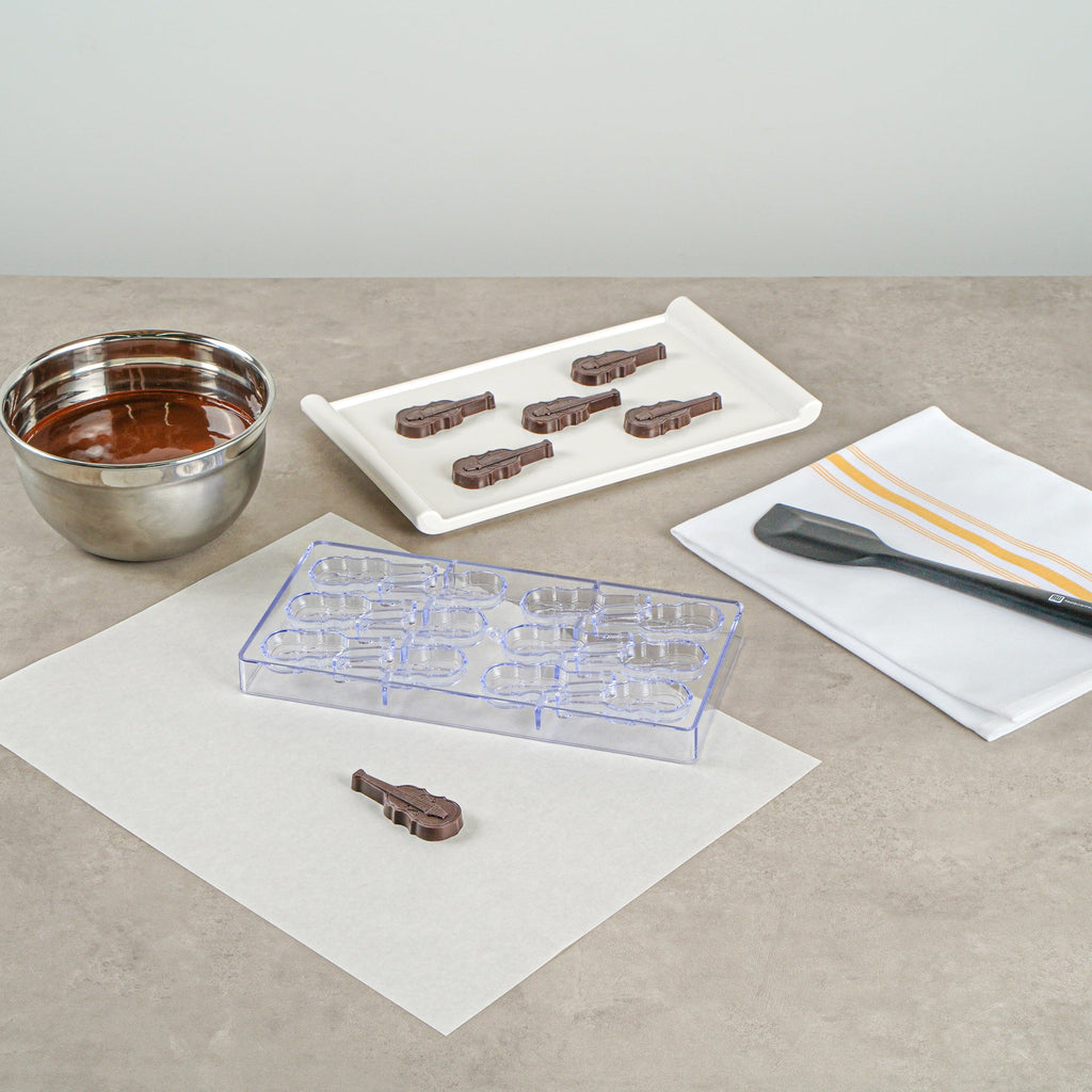 Pastry Tek Polycarbonate Violin Candy / Chocolate Mold - 12-Compartment - 10 count box