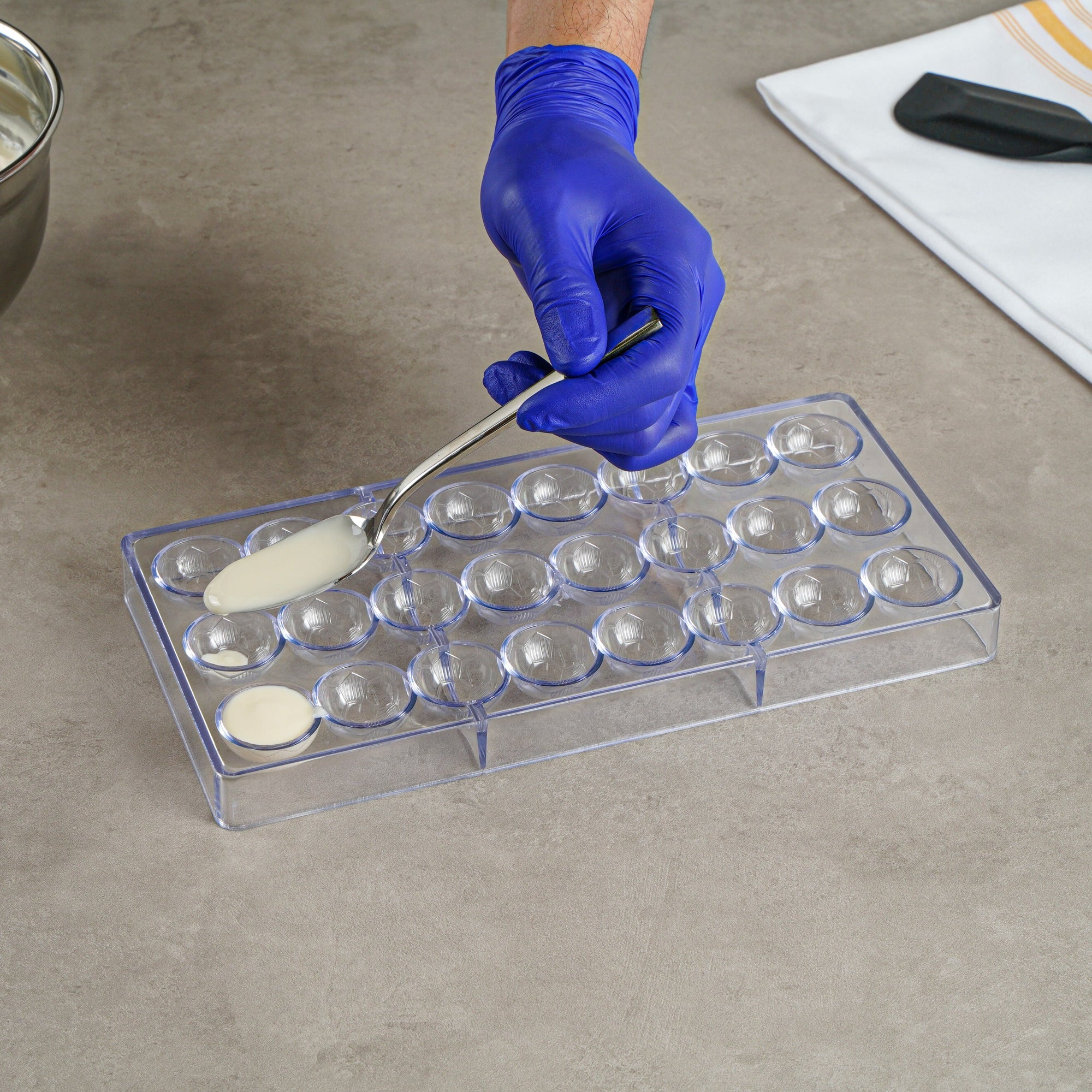 Pastry Tek Polycarbonate Soccer Ball Candy / Chocolate Mold - 24-Compartment - 10 count box
