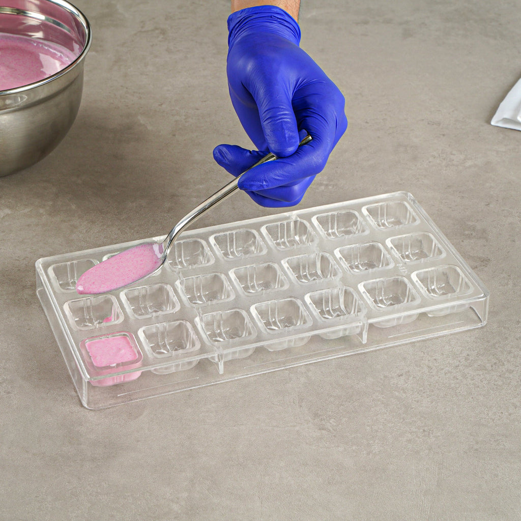Pastry Tek Polycarbonate Gift Box Candy / Chocolate Mold - 21-Compartment - 10 count box