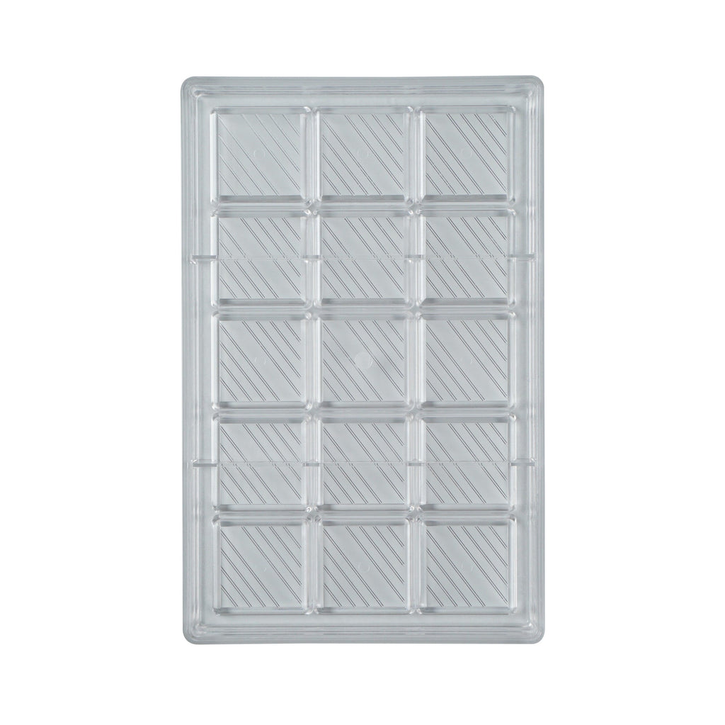 Pastry Tek Polycarbonate Square with Lines Candy / Chocolate Mold - 15-Compartment - 1 count box