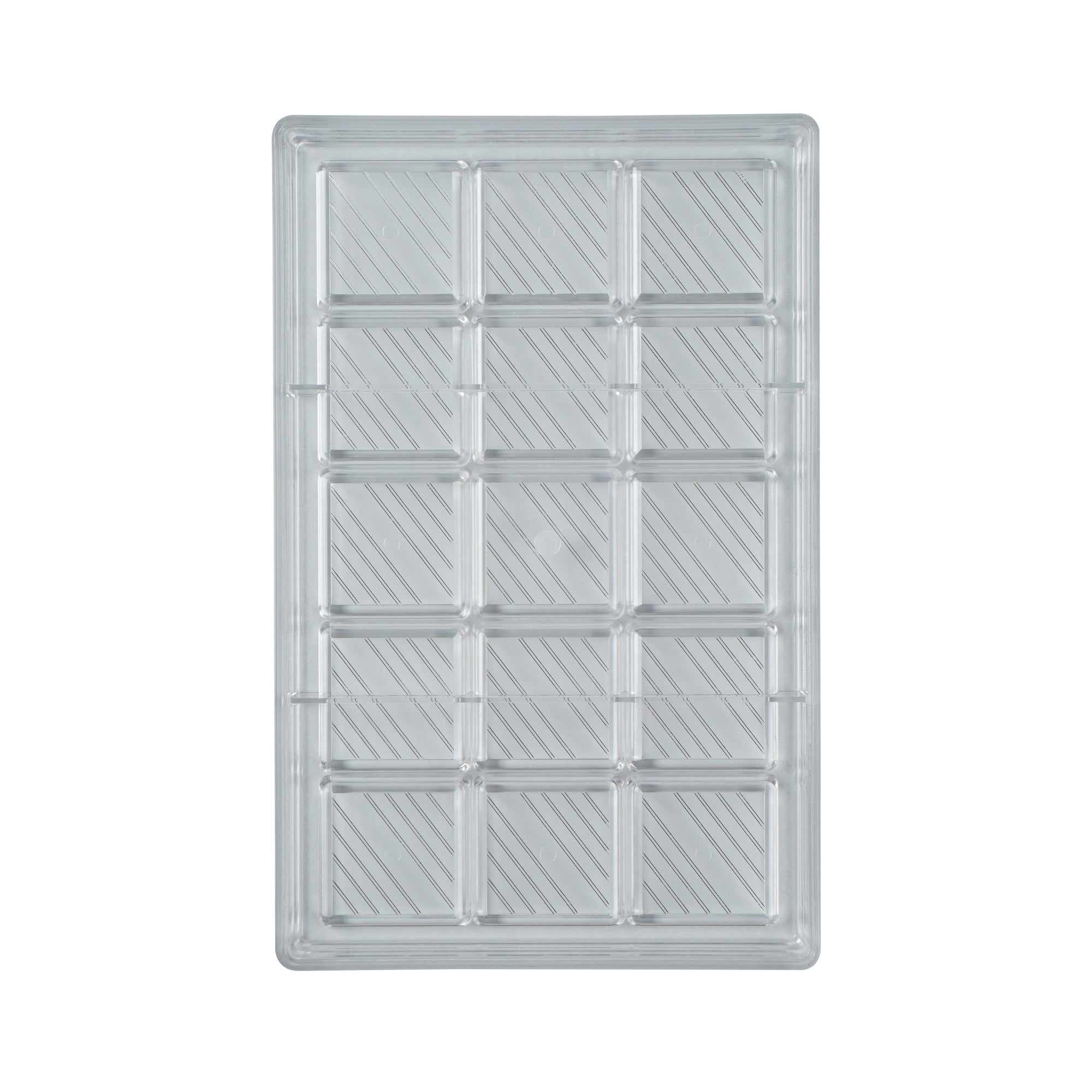 Pastry Tek Polycarbonate Square with Lines Candy / Chocolate Mold - 15-Compartment - 1 count box