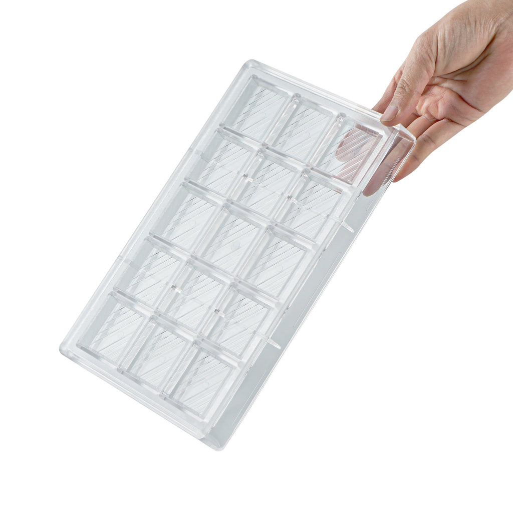 Pastry Tek Polycarbonate Square with Lines Candy / Chocolate Mold - 15-Compartment - 10 count box