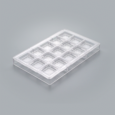 Pastry Tek Polycarbonate Square with Lines Candy / Chocolate Mold - 15-Compartment - 10 count box