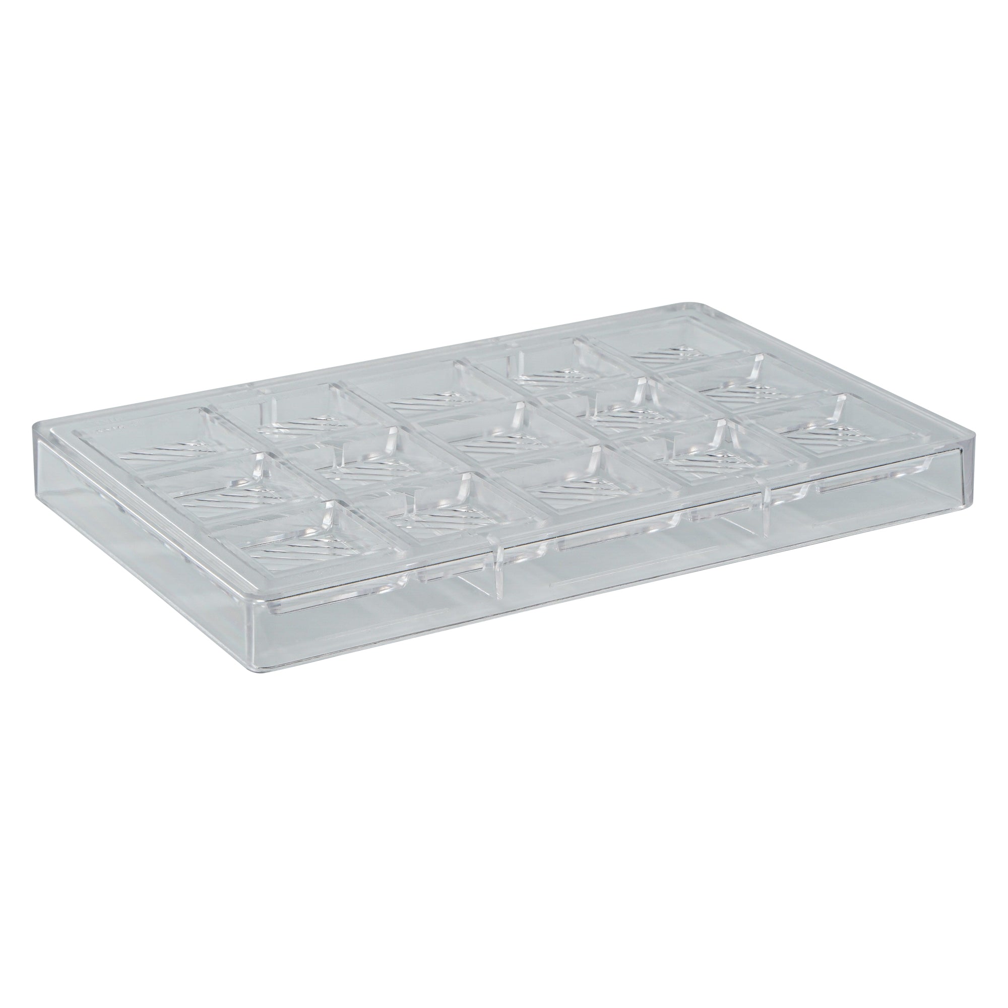 Pastry Tek Polycarbonate Square with Lines Candy / Chocolate Mold - 15-Compartment - 10 count box