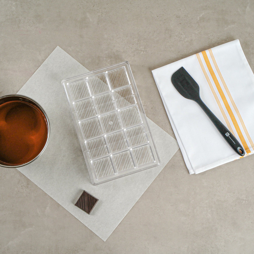 Pastry Tek Polycarbonate Square with Lines Candy / Chocolate Mold - 15-Compartment - 10 count box