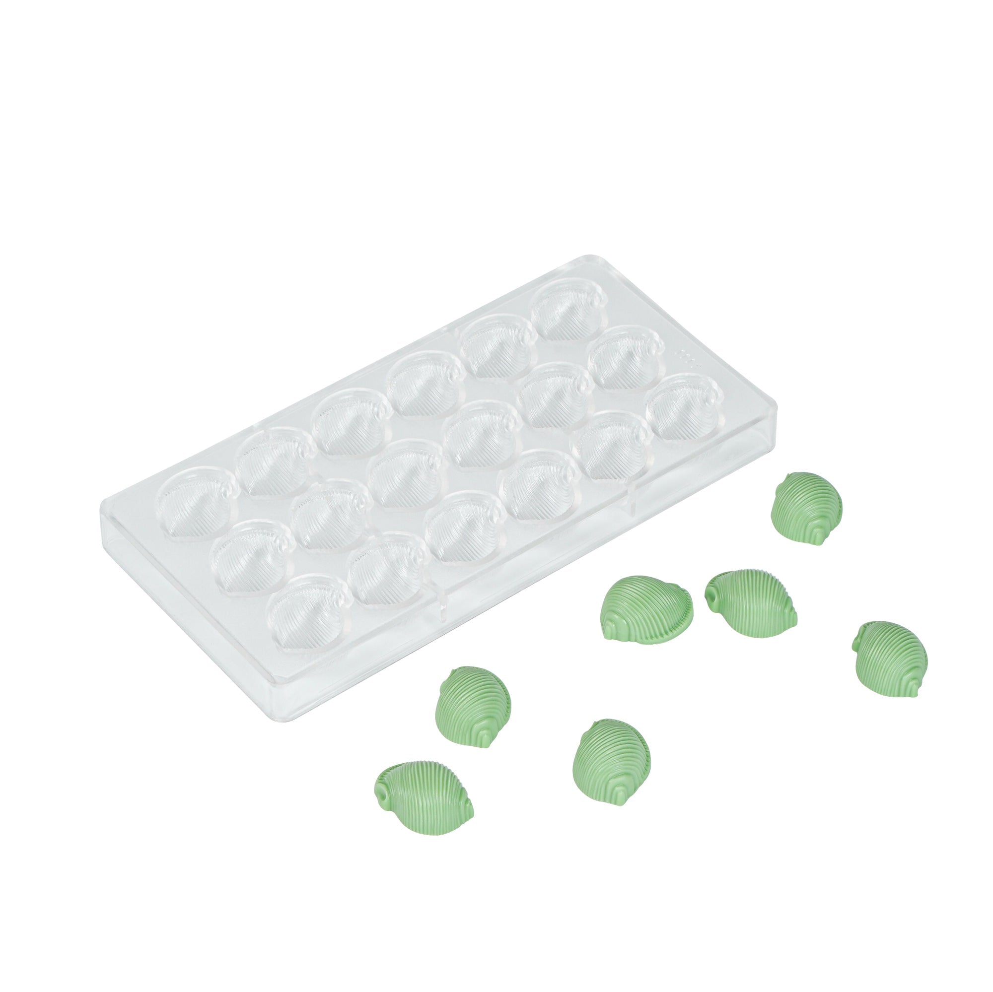 Pastry Tek Polycarbonate Sea Shell Candy / Chocolate Mold - 18-Compartment - 10 count box