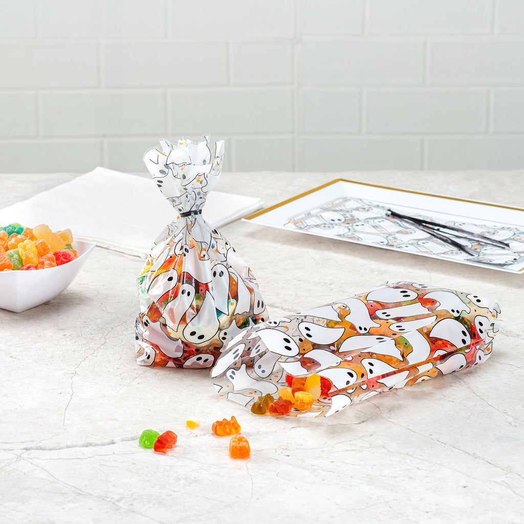 Bag Tek Plastic Candy Bag - Ghosts, Gusseted - 4" x 2" x 9 1/2" - 100 count box