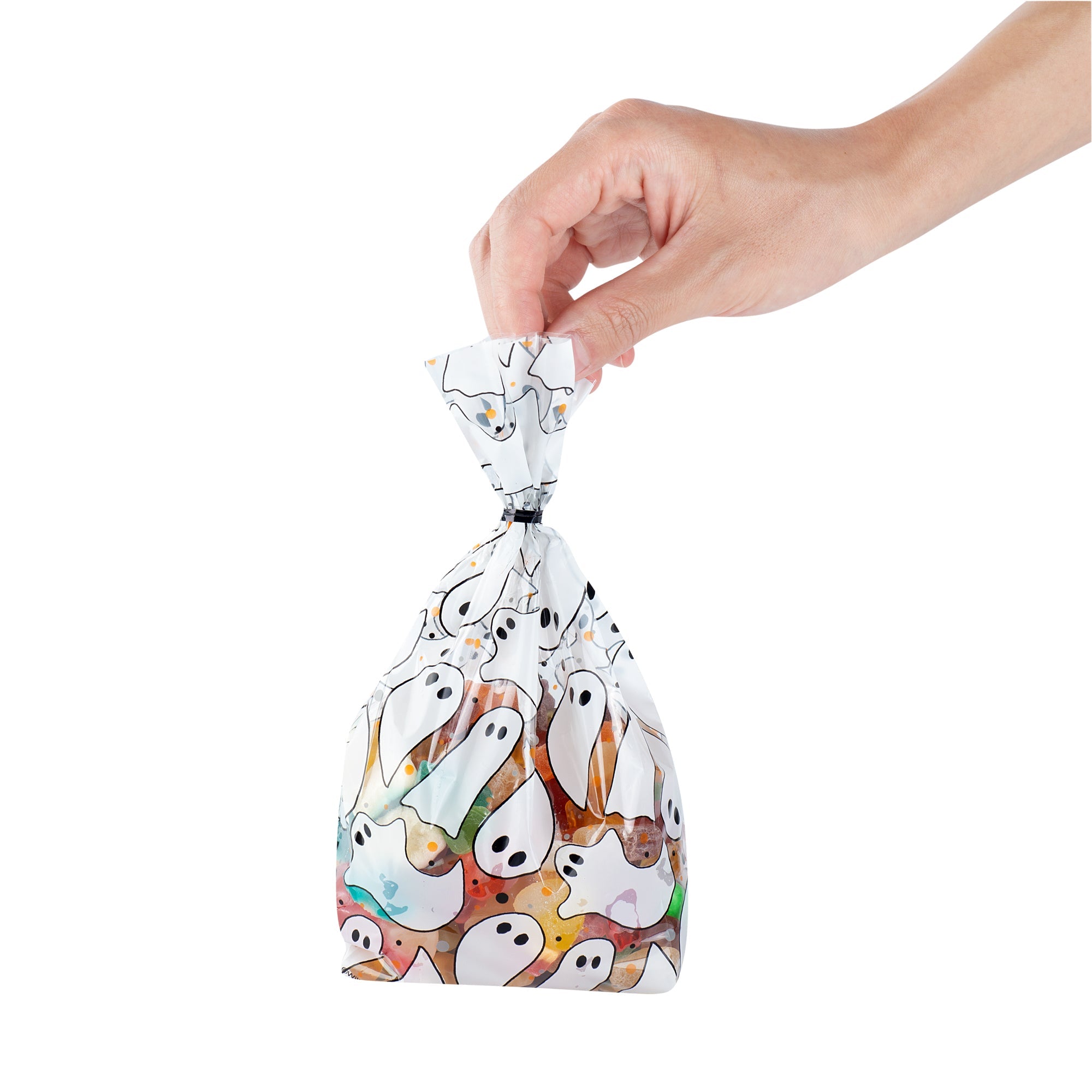 Bag Tek Plastic Candy Bag - Ghosts, Gusseted - 4" x 2" x 9 1/2" - 100 count box