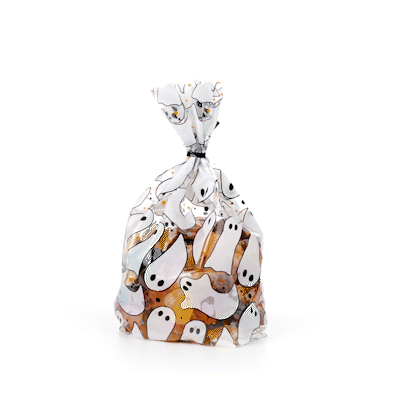 Bag Tek Plastic Candy Bag - Ghosts, Gusseted - 4" x 2" x 9 1/2" - 100 count box
