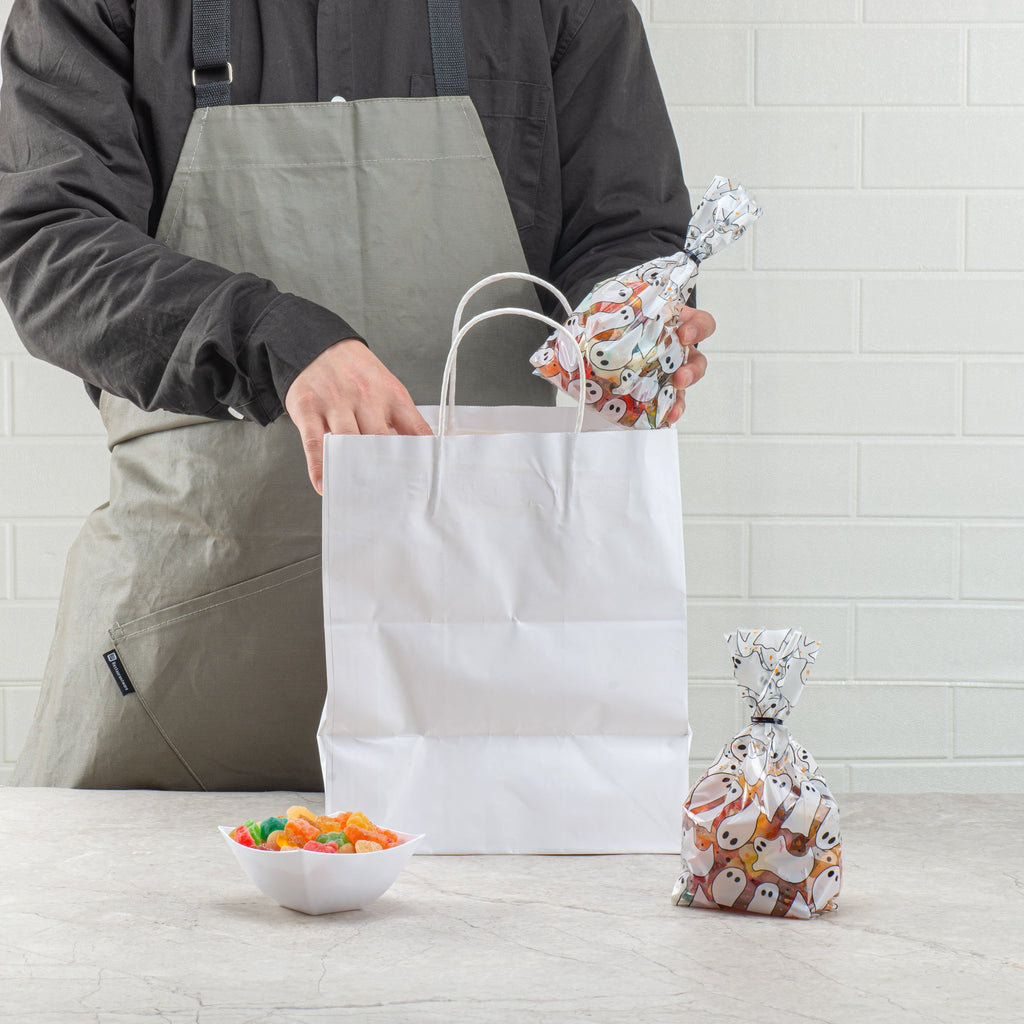 Bag Tek Plastic Candy Bag - Ghosts, Gusseted - 4" x 2" x 9 1/2" - 100 count box