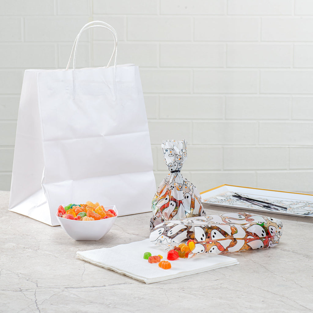 Bag Tek Plastic Candy Bag - Ghosts, Gusseted - 4" x 2" x 9 1/2" - 100 count box