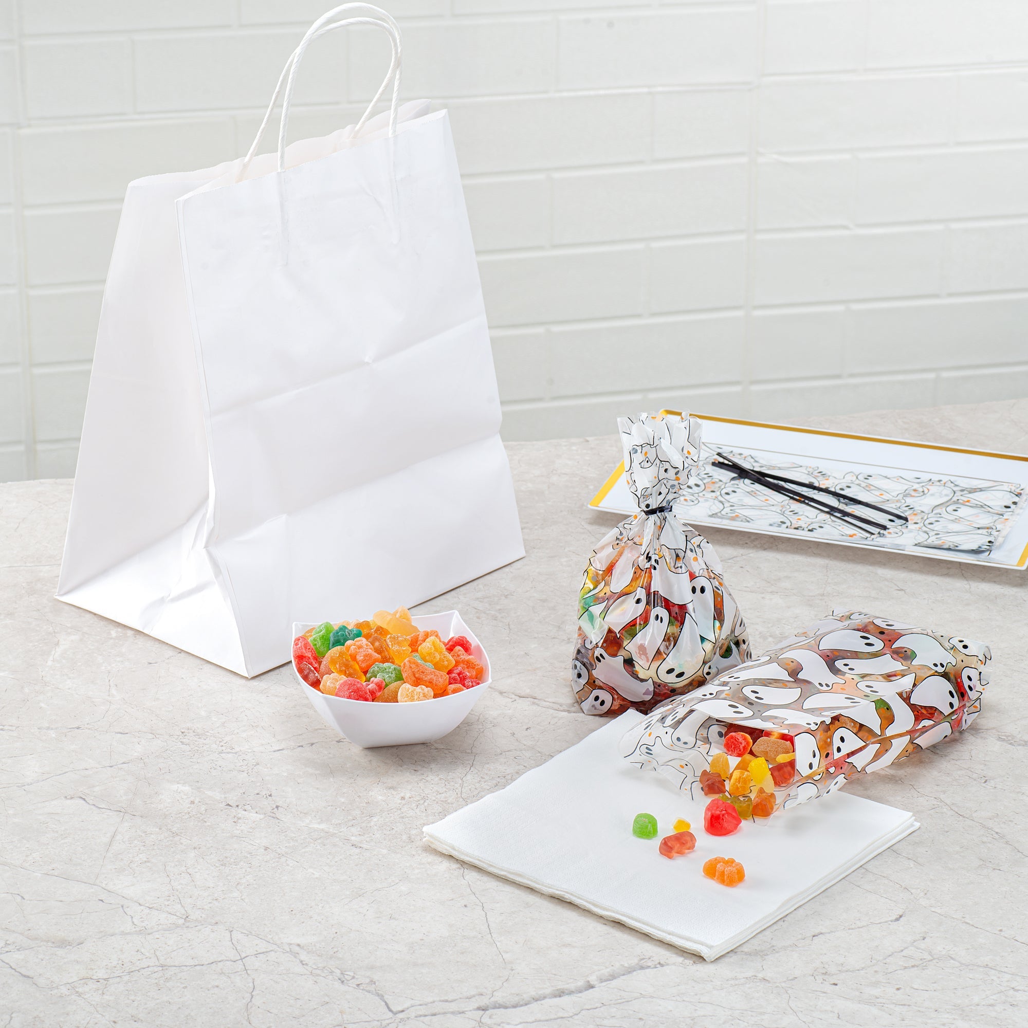 Bag Tek Plastic Candy Bag - Ghosts, Gusseted - 4" x 2" x 9 1/2" - 100 count box