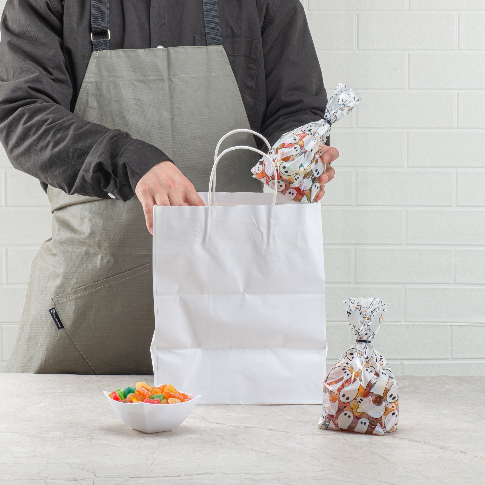 Bag Tek Plastic Candy Bag - Ghosts, Gusseted - 4" x 2" x 9 1/2" - 4000 count box