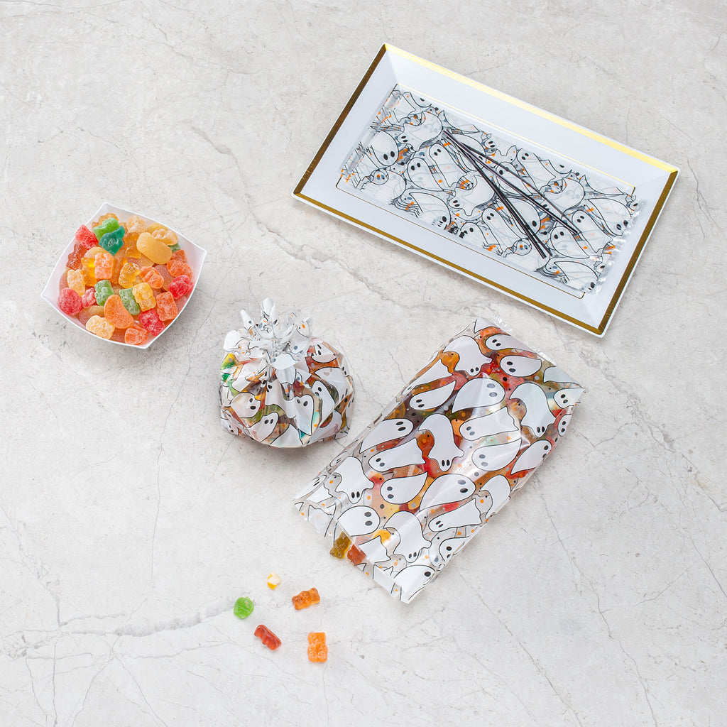 Bag Tek Plastic Candy Bag - Ghosts, Gusseted - 4" x 2" x 9 1/2" - 4000 count box