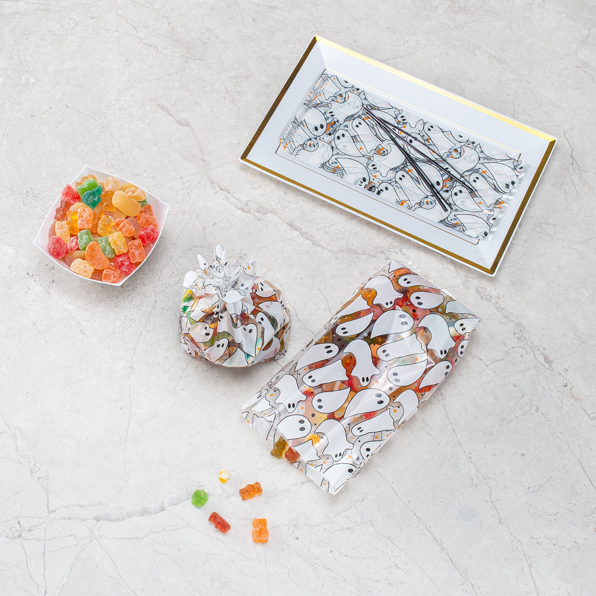 Bag Tek Plastic Candy Bag - Ghosts, Gusseted - 4" x 2" x 9 1/2" - 4000 count box
