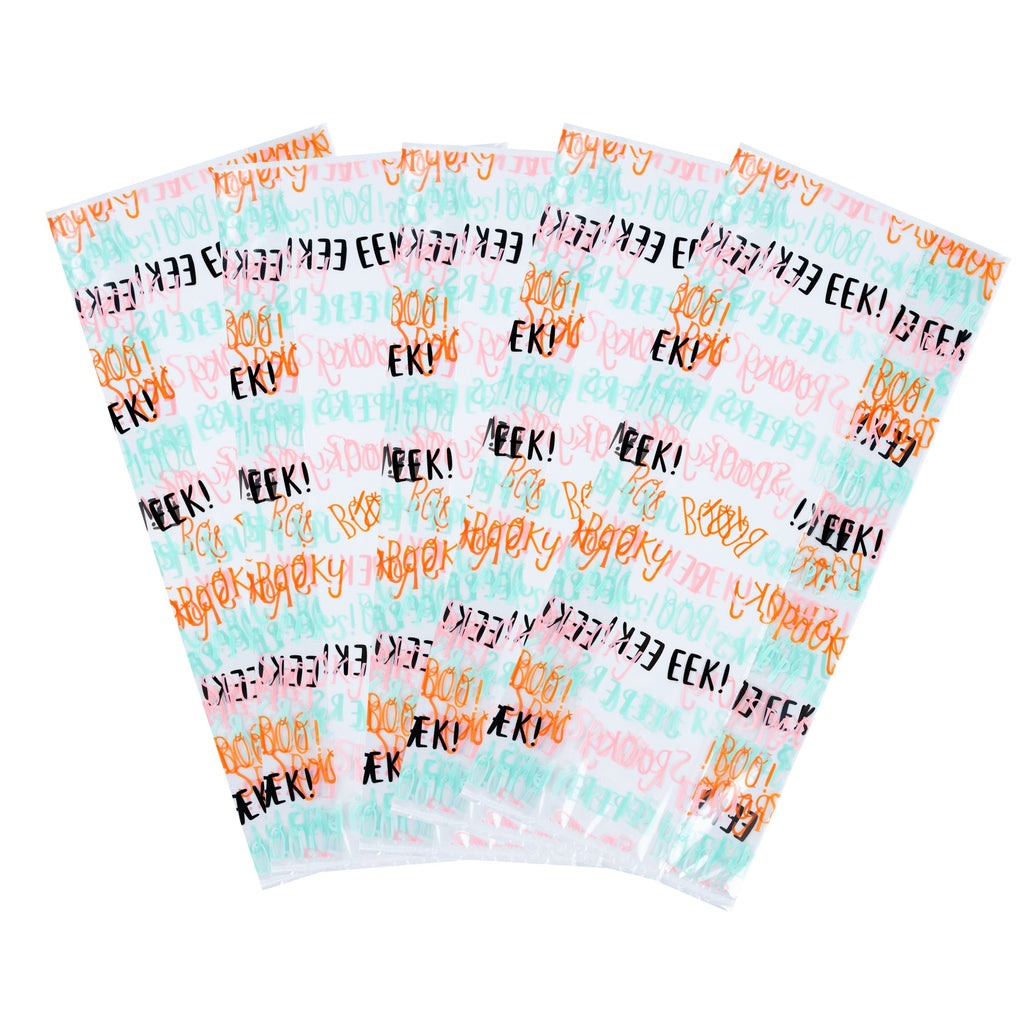Bag Tek Plastic Candy Bag - Halloween Words, Gusseted - 4" x 2" x 9 1/2" - 100 count box