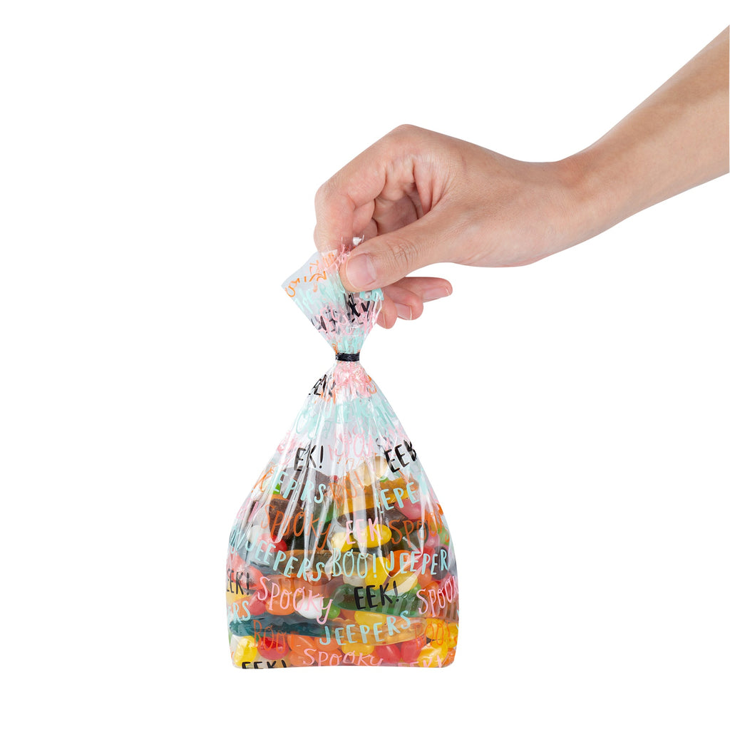 Bag Tek Plastic Candy Bag - Halloween Words, Gusseted - 4" x 2" x 9 1/2" - 100 count box