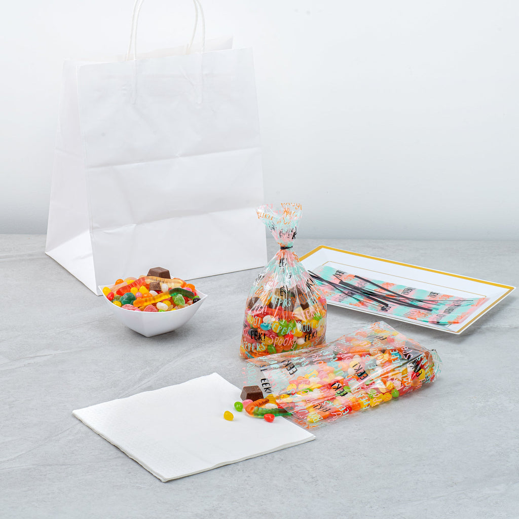 Bag Tek Plastic Candy Bag - Halloween Words, Gusseted - 4" x 2" x 9 1/2" - 100 count box