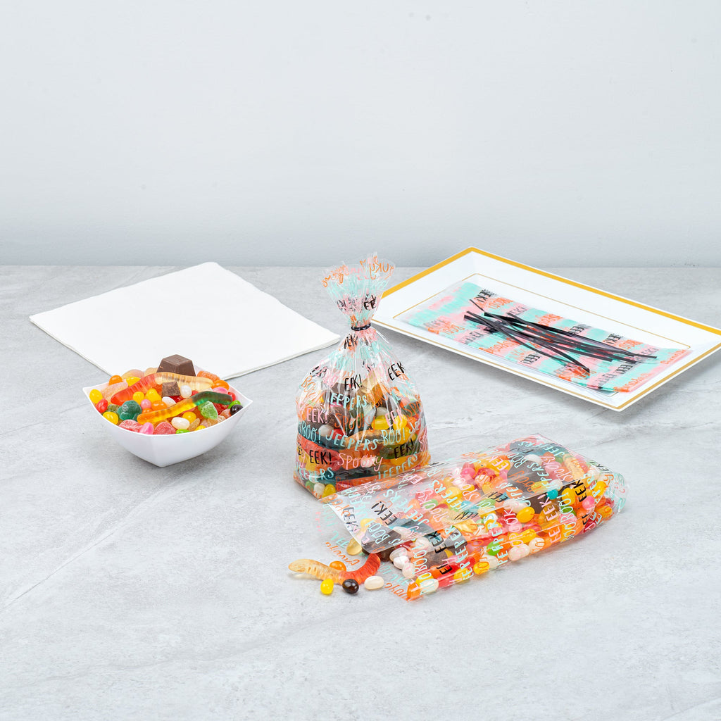 Bag Tek Plastic Candy Bag - Halloween Words, Gusseted - 4" x 2" x 9 1/2" - 4000 count box