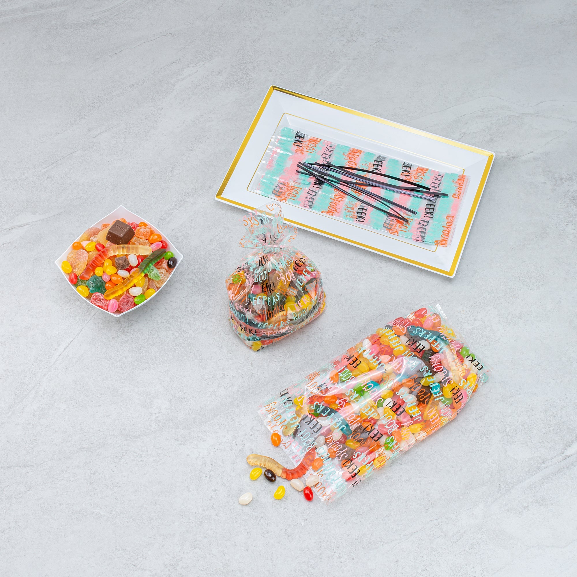 Bag Tek Plastic Candy Bag - Halloween Words, Gusseted - 4" x 2" x 9 1/2" - 4000 count box