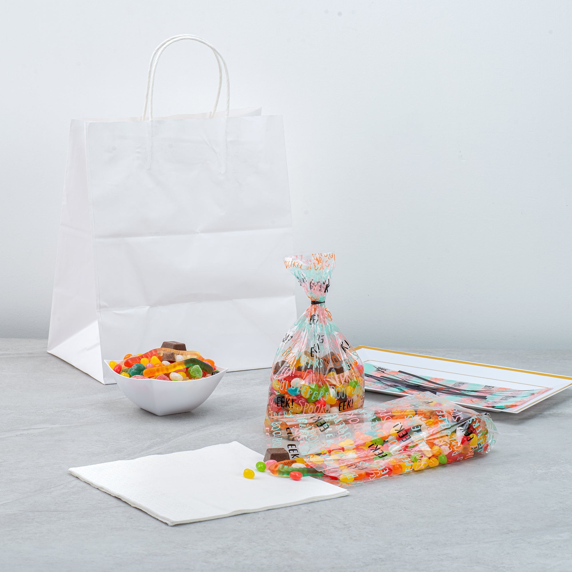 Bag Tek Plastic Candy Bag - Halloween Words, Gusseted - 4" x 2" x 9 1/2" - 4000 count box