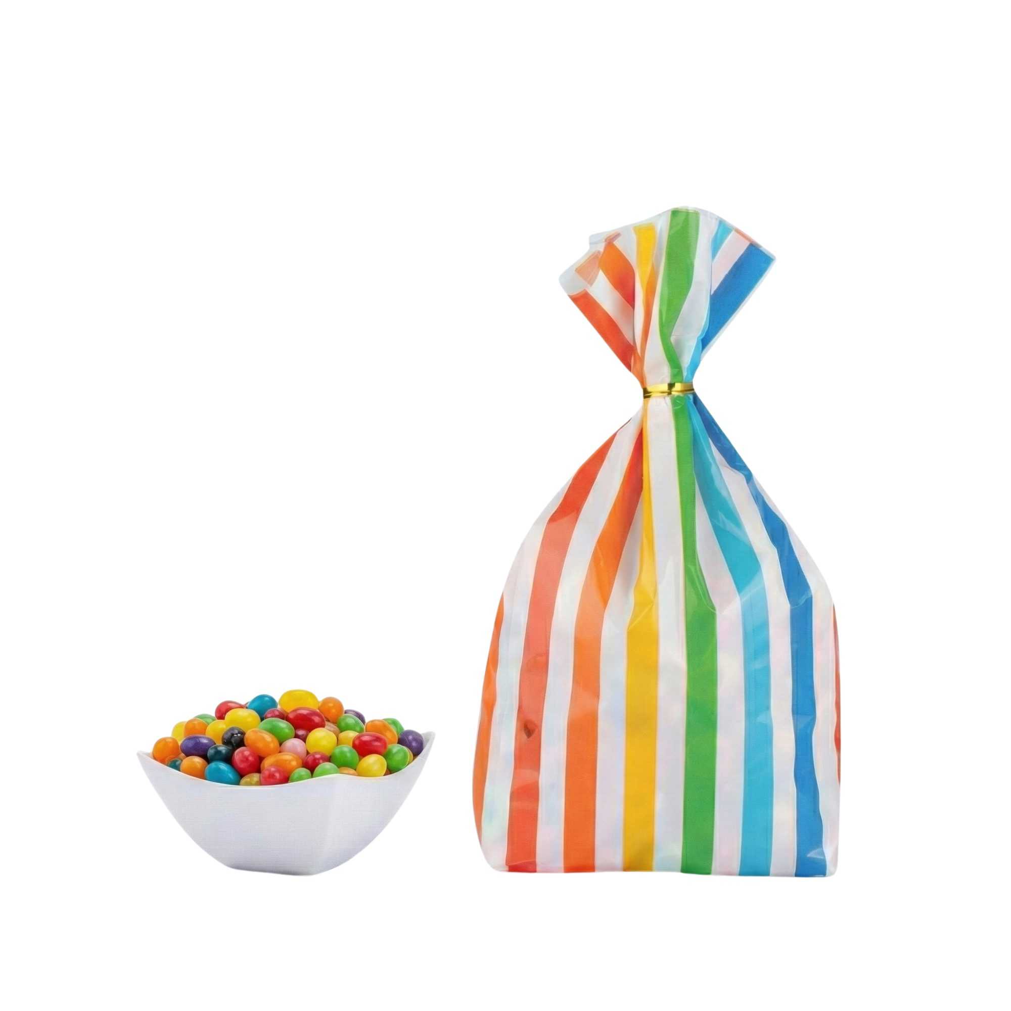 Bag Tek Plastic Candy Bag - Rainbow, Gusseted - 4" x 2" x 9 1/2" - 100 count box