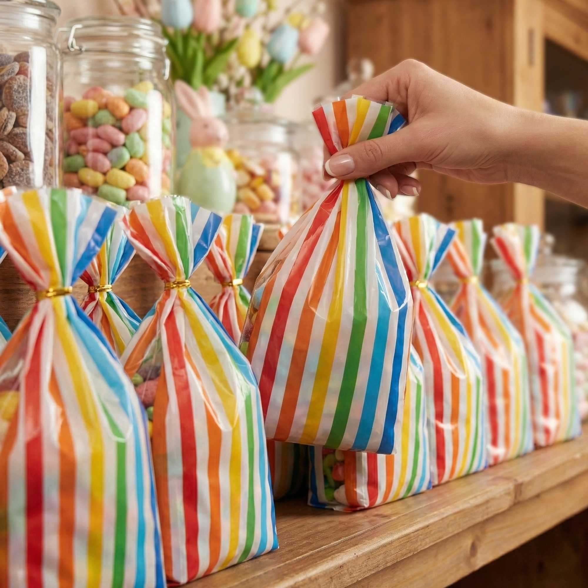 Bag Tek Plastic Candy Bag - Rainbow, Gusseted - 4" x 2" x 9 1/2" - 100 count box