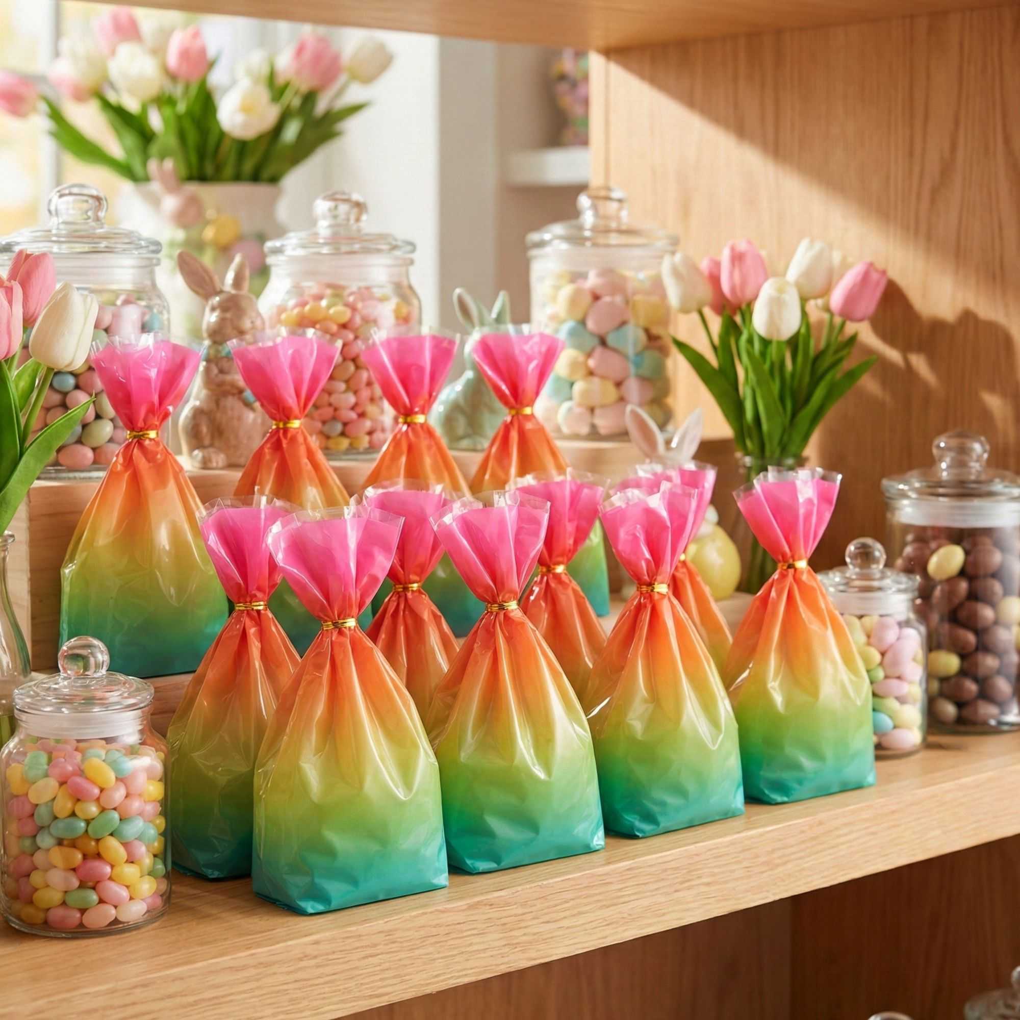 Bag Tek Plastic Candy Bag - Rainbow Ombre, Gusseted - 4" x 2" x 9 1/2" - 100 count box