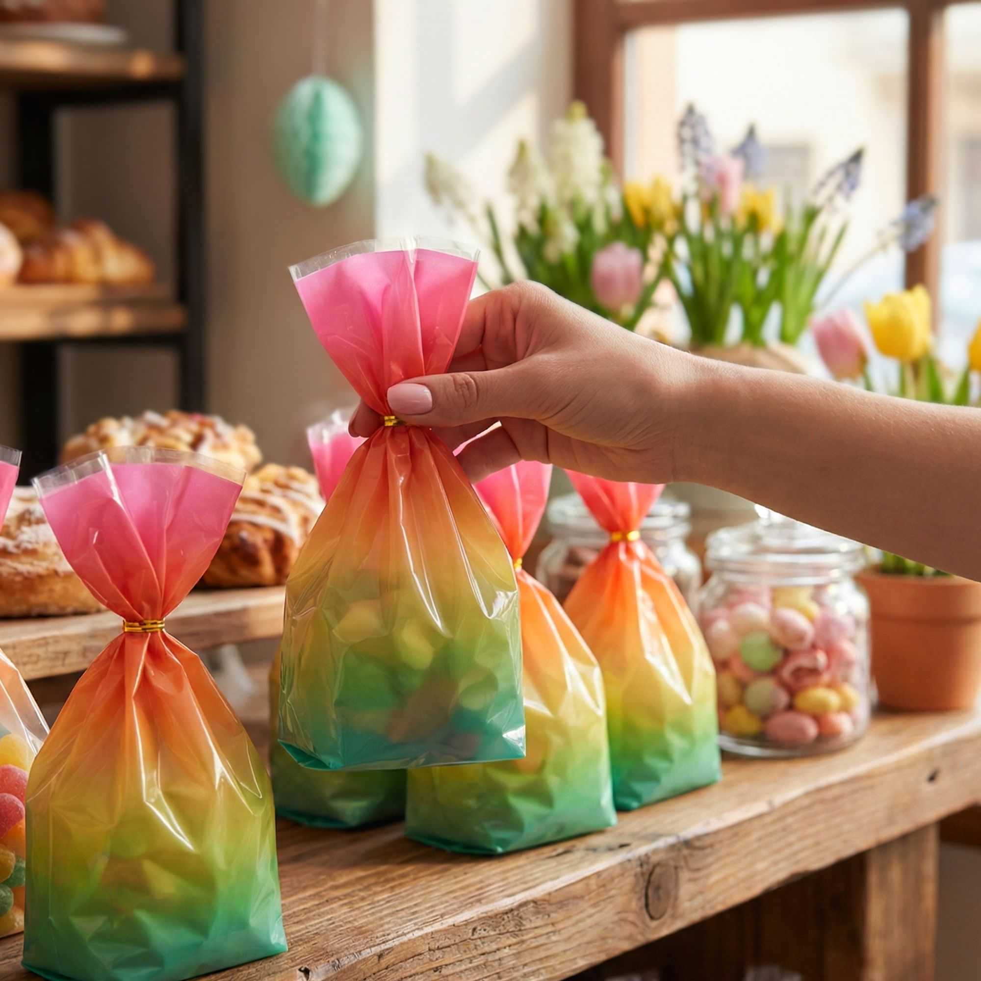 Bag Tek Plastic Candy Bag - Rainbow Ombre, Gusseted - 4" x 2" x 9 1/2" - 4000 count box