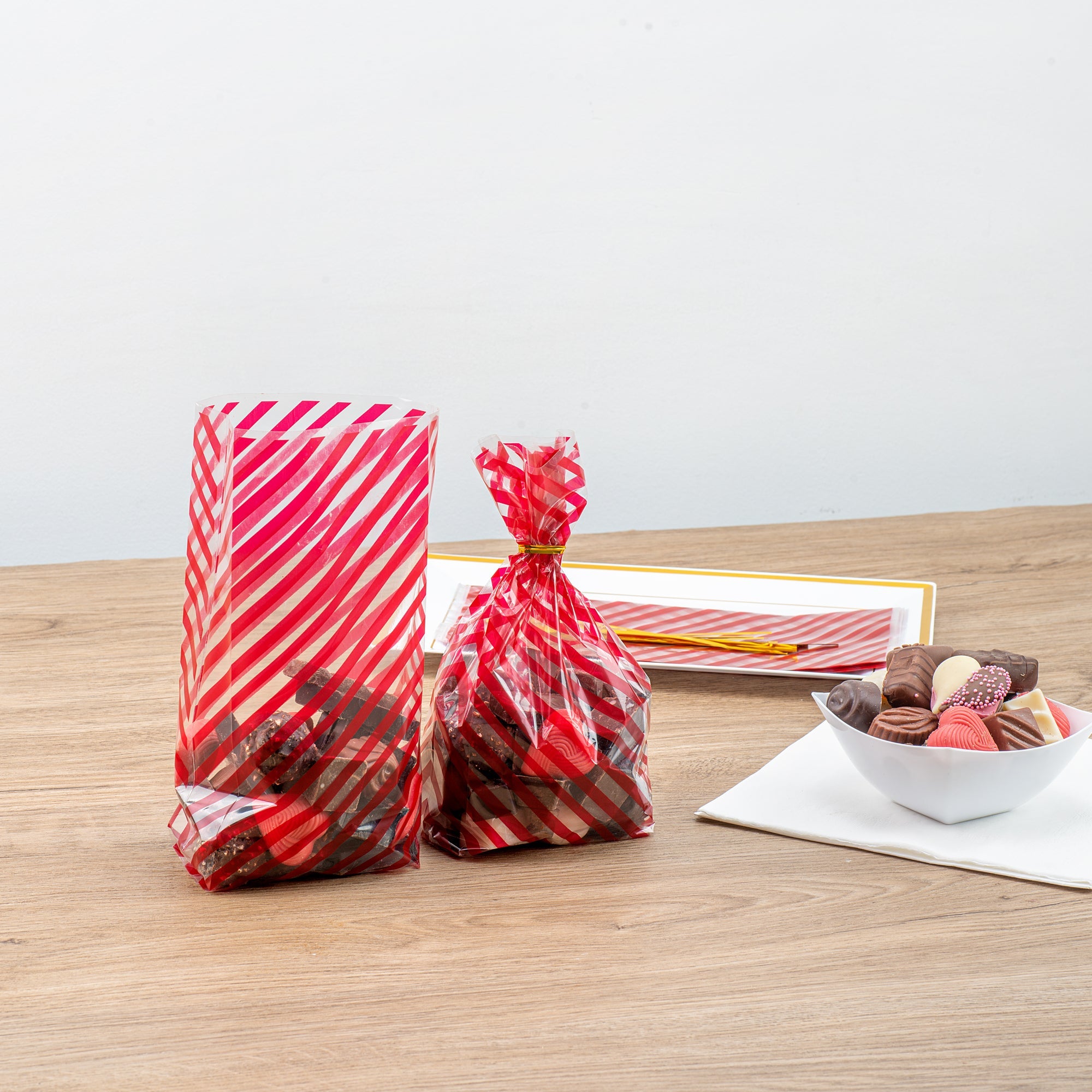 Bag Tek Plastic Candy Bag - Stripes, Gusseted - 4" x 2" x 9 1/2" - 100 count box