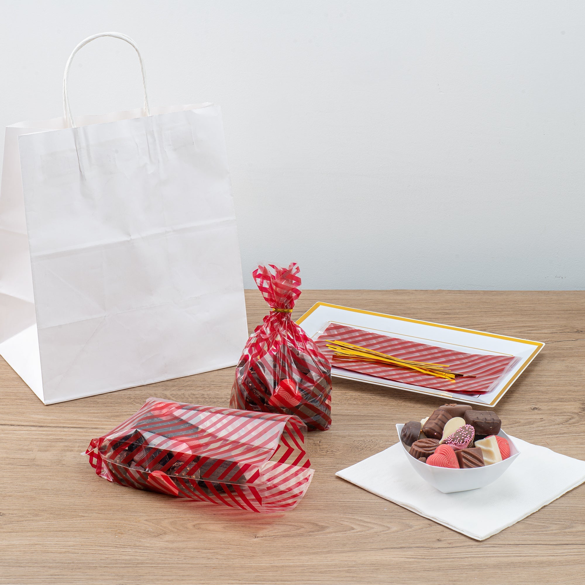 Bag Tek Plastic Candy Bag - Stripes, Gusseted - 4" x 2" x 9 1/2" - 4000 count box