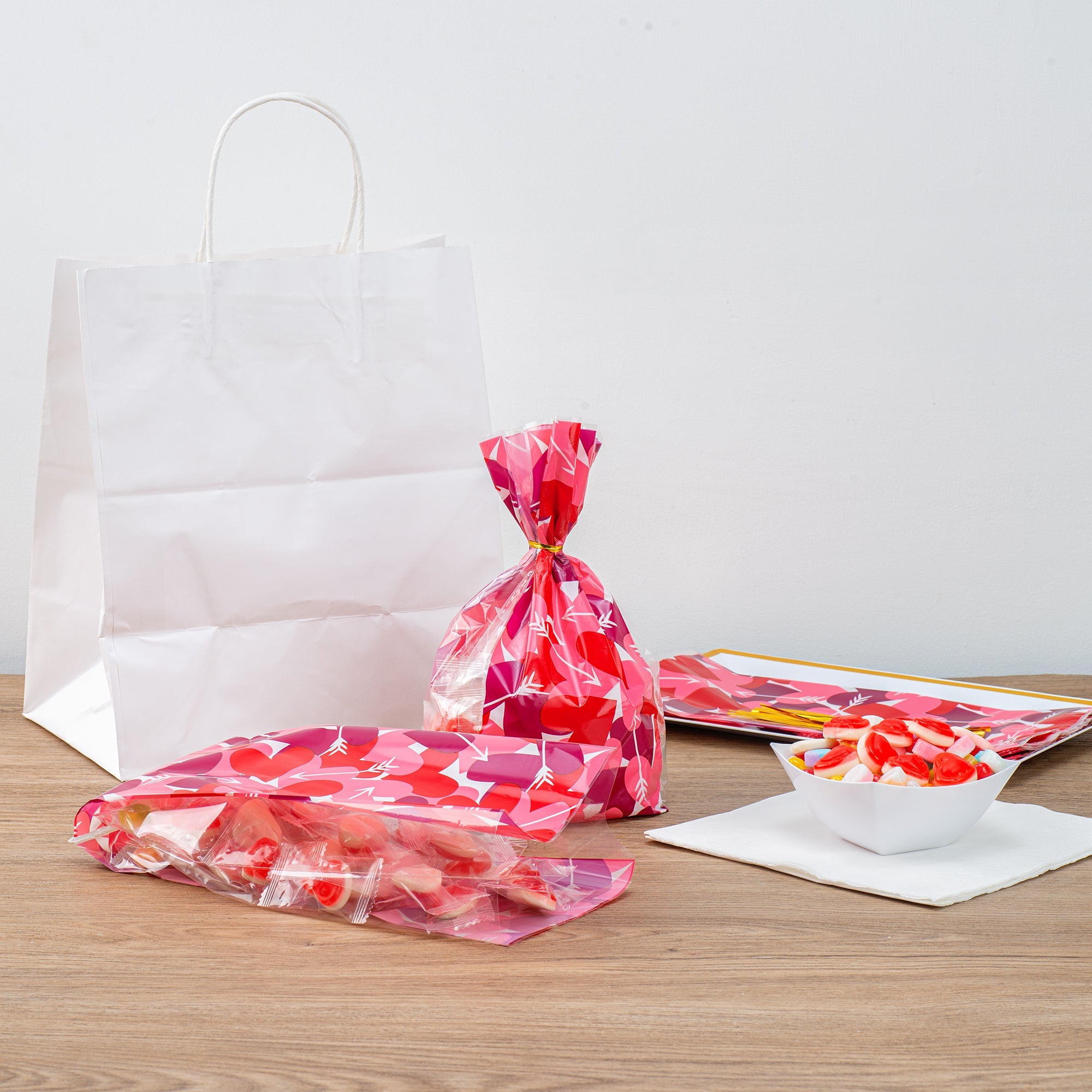 Bag Tek Plastic Candy Bag - Large Hearts, Gusseted - 5" x 3" x 11" - 100 count box