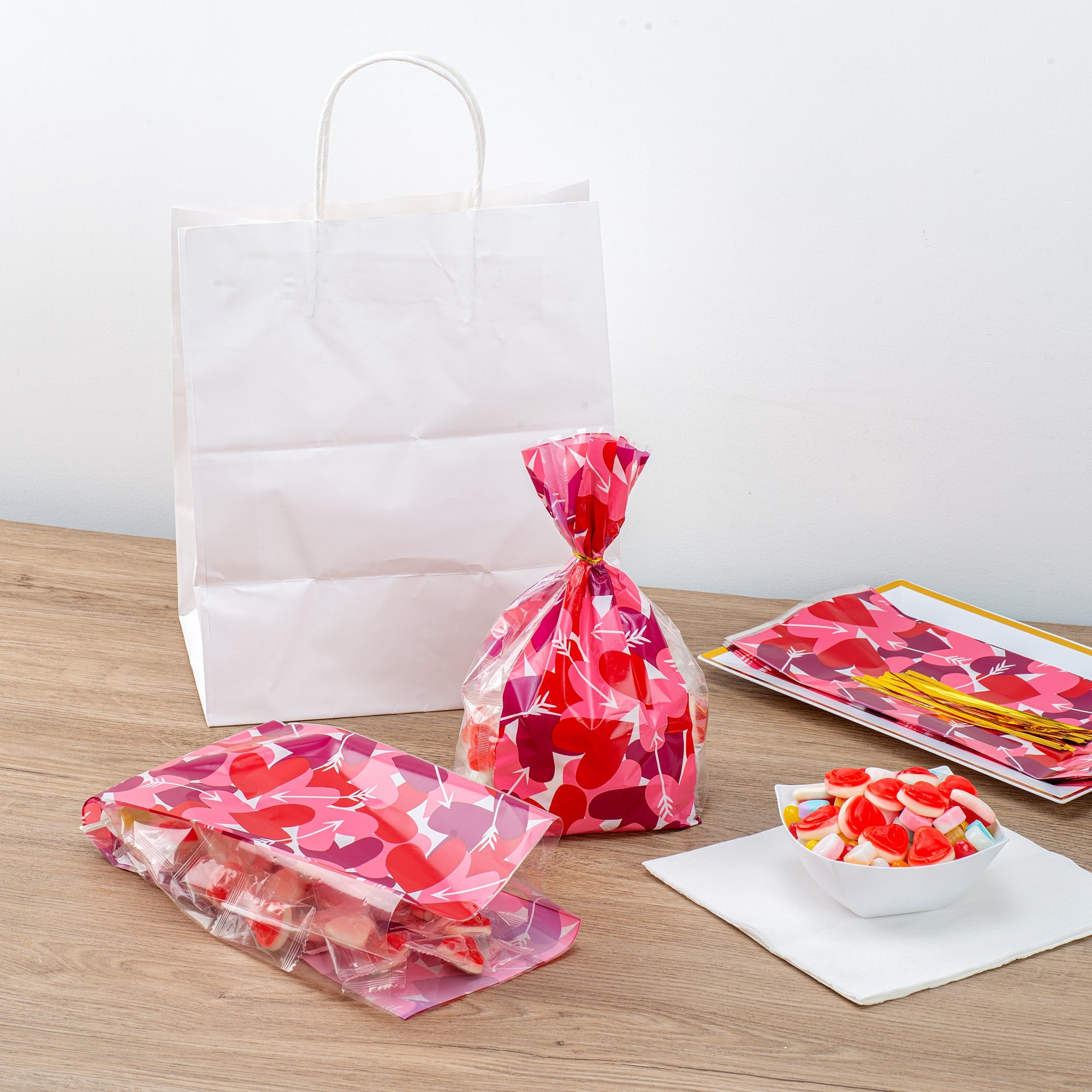 Bag Tek Plastic Candy Bag - Large Hearts, Gusseted - 5" x 3" x 11" - 100 count box
