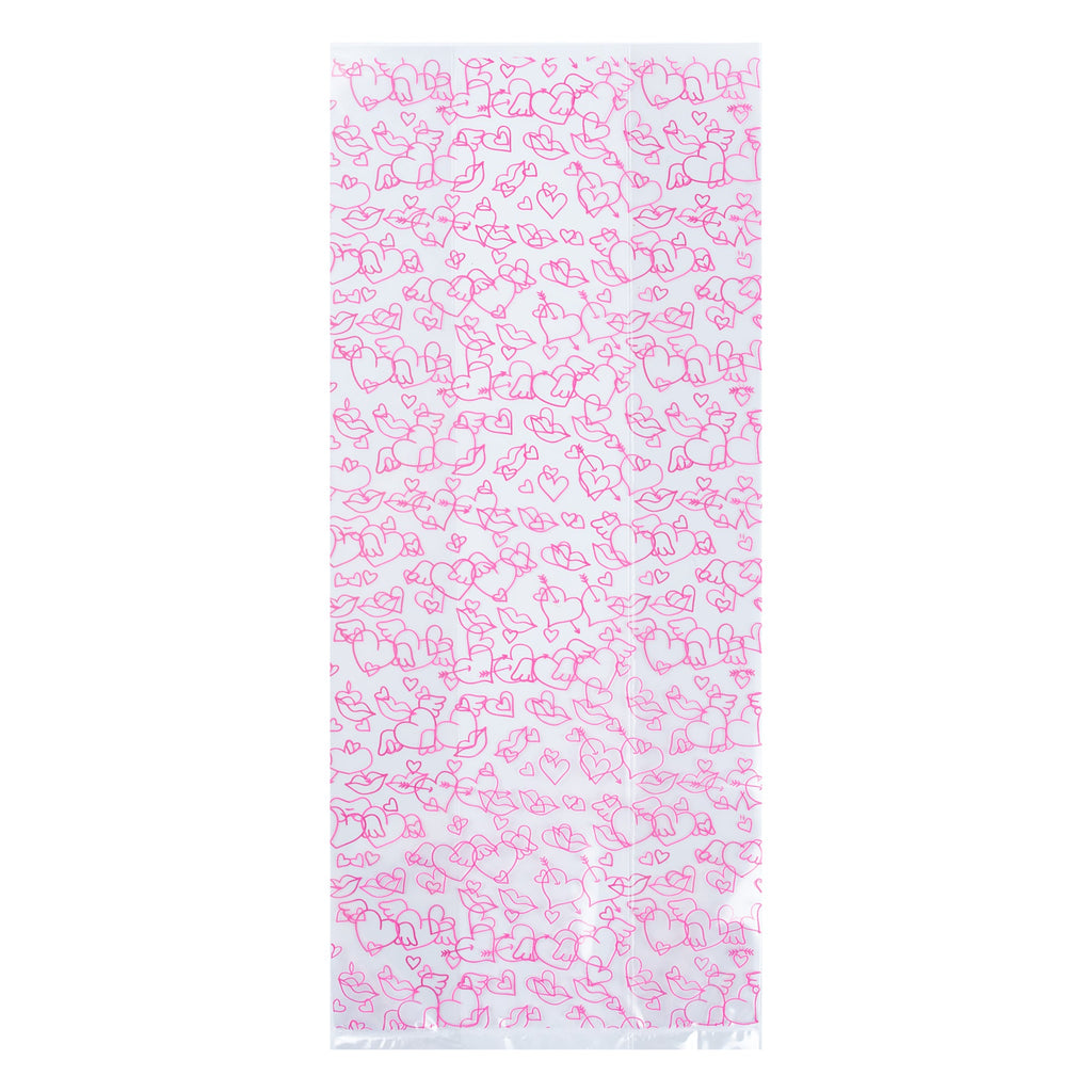 Bag Tek Plastic Candy Bag - Winged Hearts, Gusseted - 5" x 3" x 11" - 100 count box