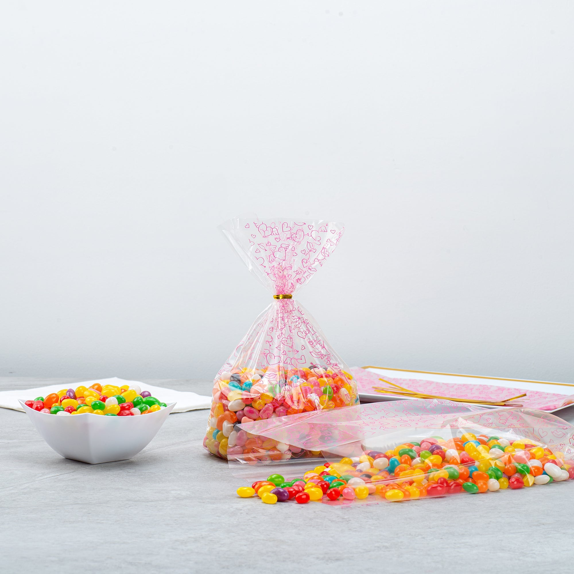 Bag Tek Plastic Candy Bag - Winged Hearts, Gusseted - 5" x 3" x 11" - 100 count box