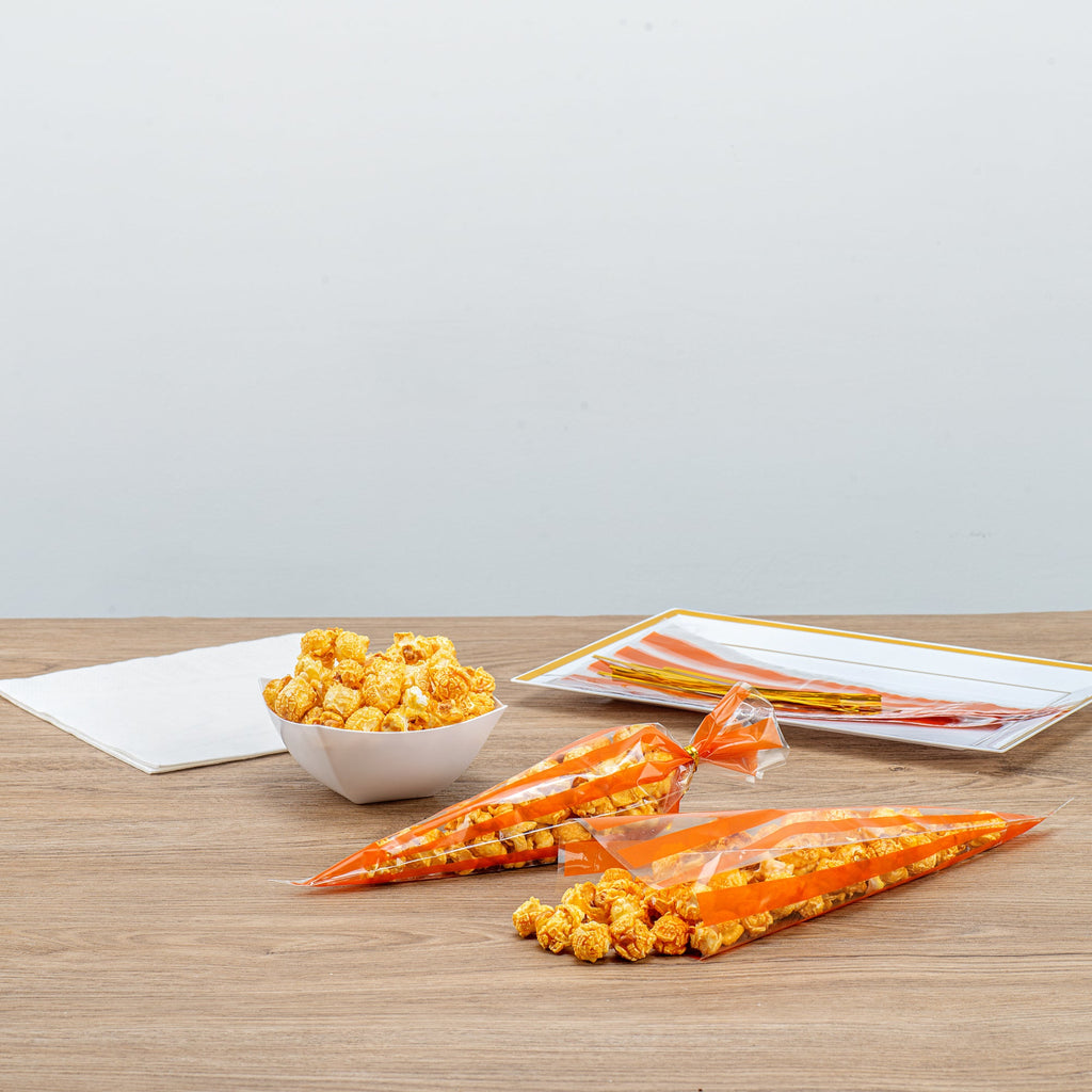 Bag Tek Plastic Cone Bag - Orange Stripes - 6" x 11" - 100 count box