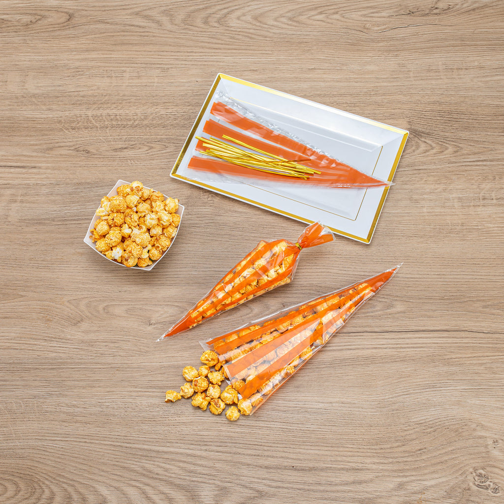 Bag Tek Plastic Cone Bag - Orange Stripes - 6" x 11" - 100 count box