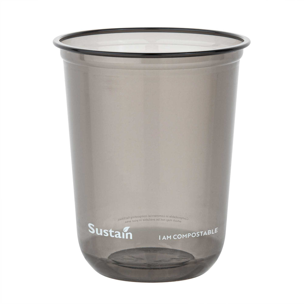 Sustain 12 oz U-Shape Black PLA Plastic Drinking Cup - Compostable, Rounded Bottom - 3 1/2" x 3 1/2" x 4 1/4" - 100 count box