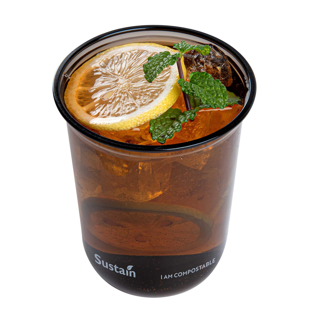 Sustain 12 oz U-Shape Black PLA Plastic Drinking Cup - Compostable, Rounded Bottom - 3 1/2" x 3 1/2" x 4 1/4" - 1000 count box