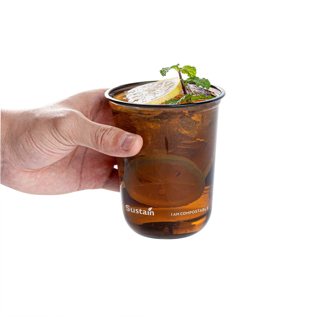 Sustain 12 oz U-Shape Black PLA Plastic Drinking Cup - Compostable, Rounded Bottom - 3 1/2" x 3 1/2" x 4 1/4" - 1000 count box